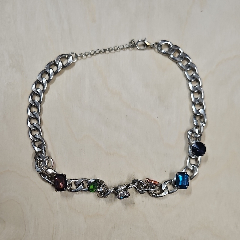 Elegant Silver Chain Bracelet with Multicolor Gemstones